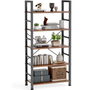 Classical Modern 5 Tiers Tall Bookshelf Display Shelves Rustic Brown