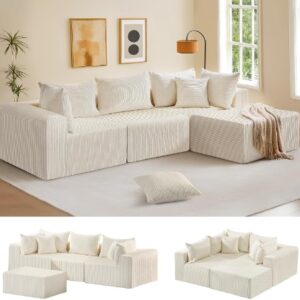 Cloud Sectional Couch with L-Shape Chaise, Modular Sofa with Deep Seat Reversible Ottoman, 4 Seat DIY Combination Sectional Couches for Living Room Bedroom